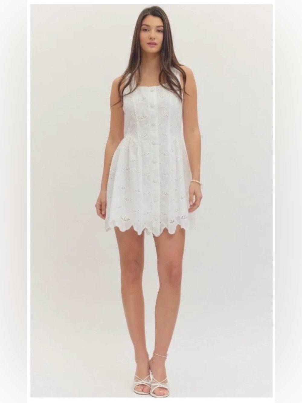 Entro White Eyelet Mini Dress with Scalloped Hem